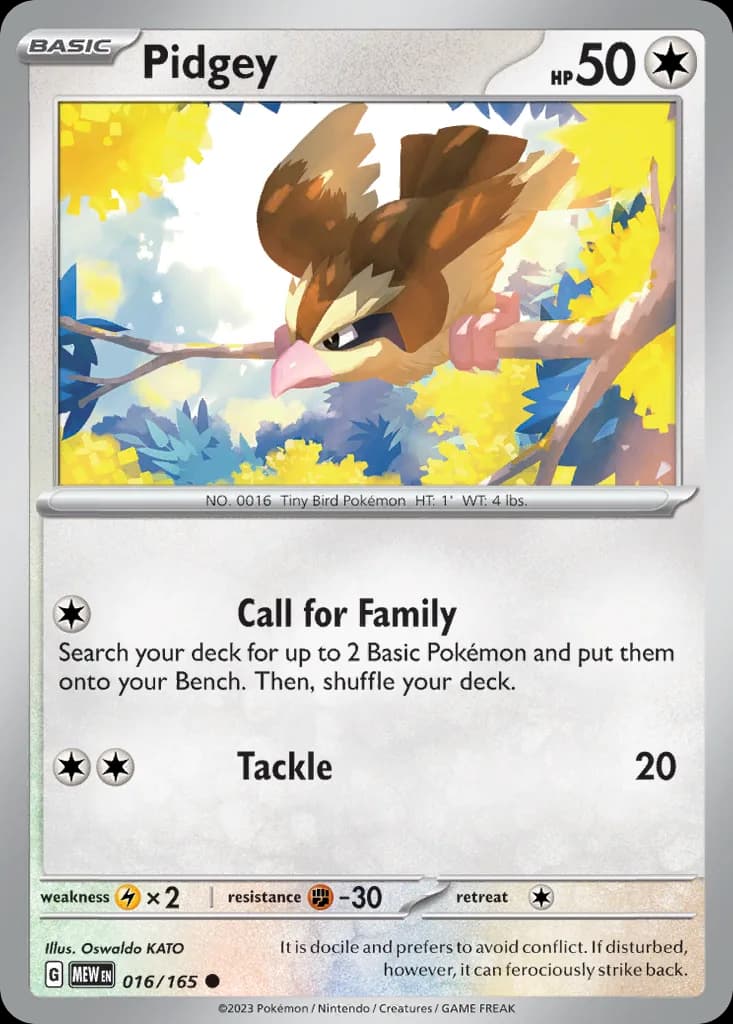 Scarlet & Violet-151 Pidgey card front, 16/165