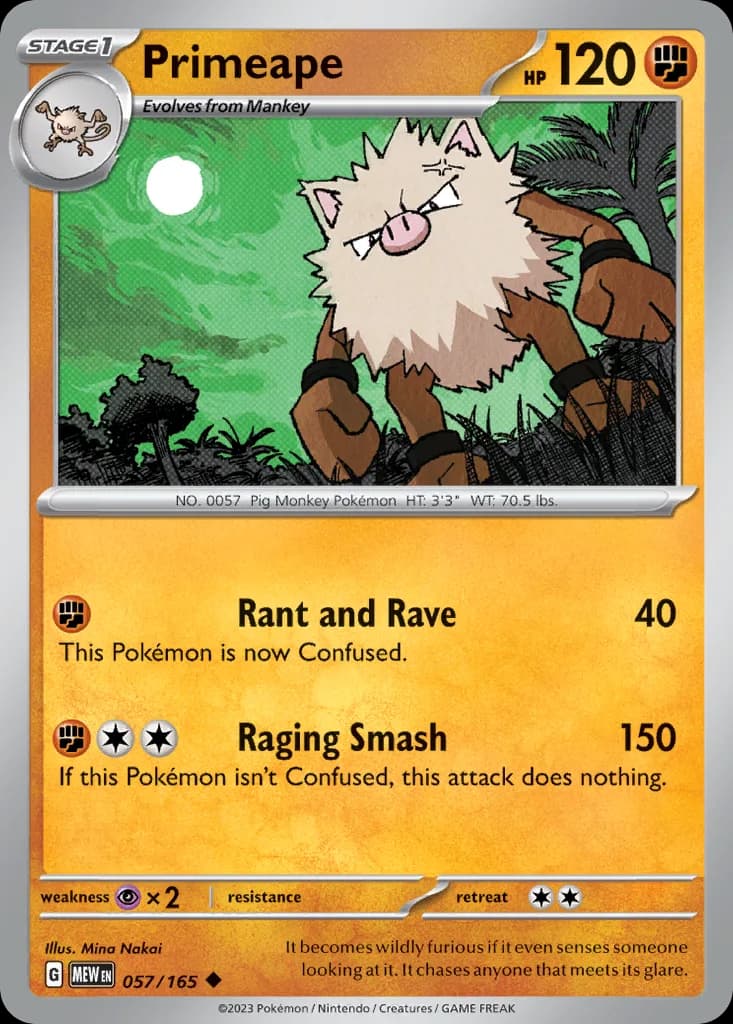 Scarlet & Violet-151 Primeape card front, 57/165