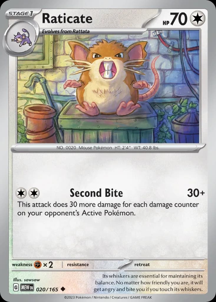 Scarlet & Violet-151 Raticate card front, 20/165