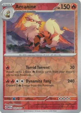 Arcanine reverse holo card front, Scarlet & Violet-151 59/165