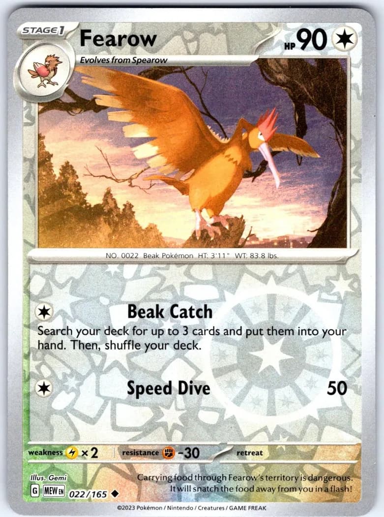 Fearow reverse holo card front, Scarlet & Violet-151 22/165