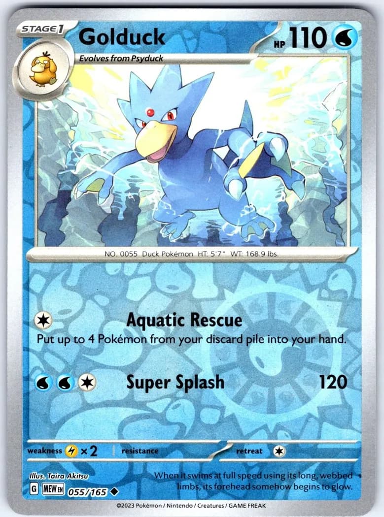 Golduck reverse holo card front, Scarlet & Violet-151 55/165