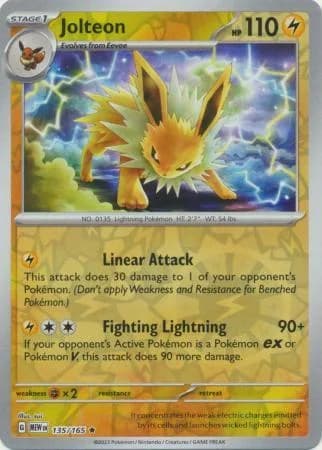Jolteon reverse holo card front, Scarlet & Violet-151 135/165