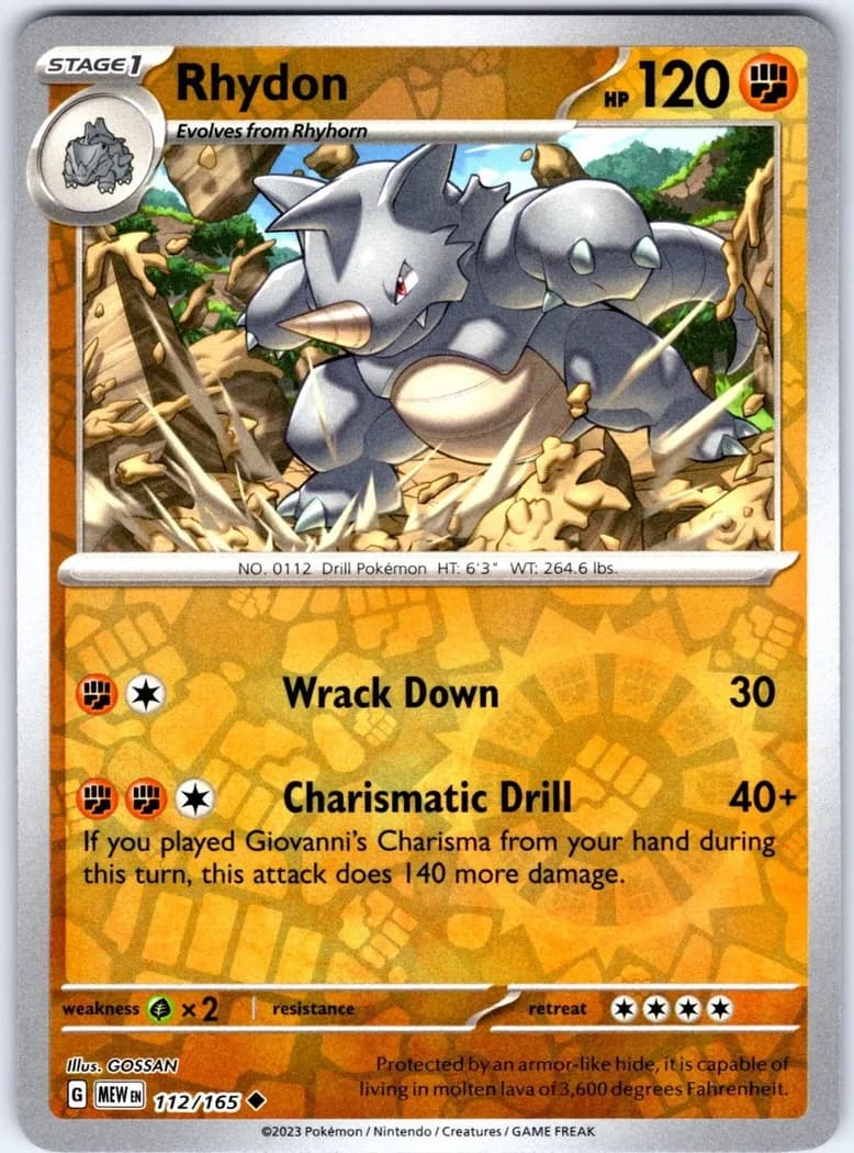 Rhydon reverse holo card front, Scarlet & Violet-151 112/165