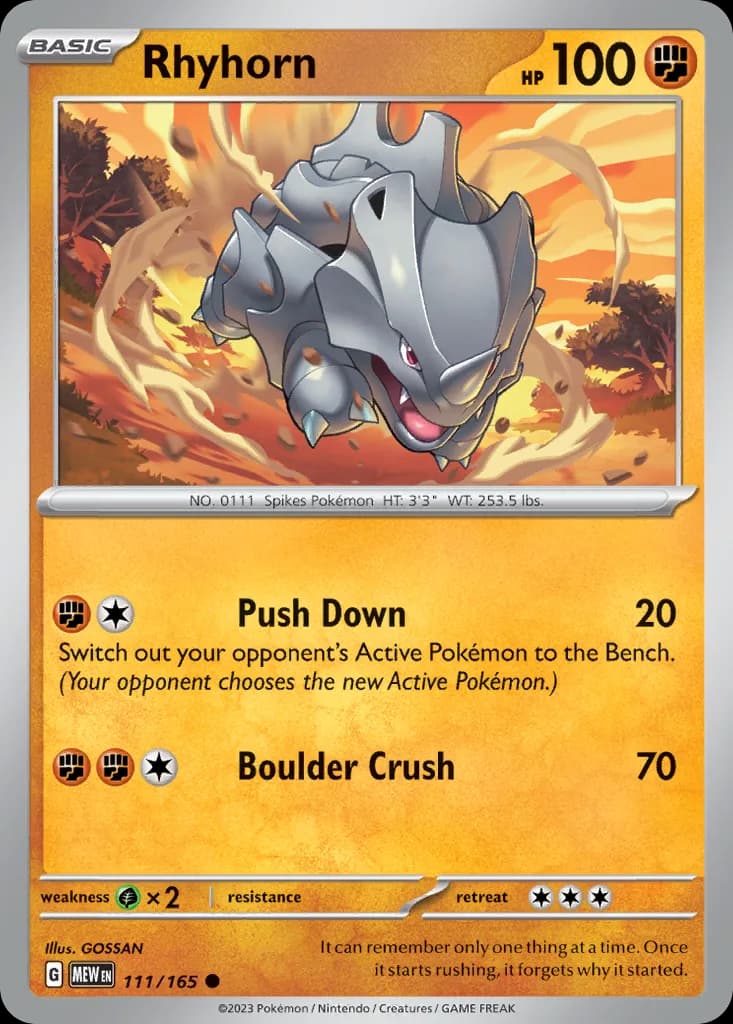 Scarlet & Violet-151 Rhyhorn card front, 111/165
