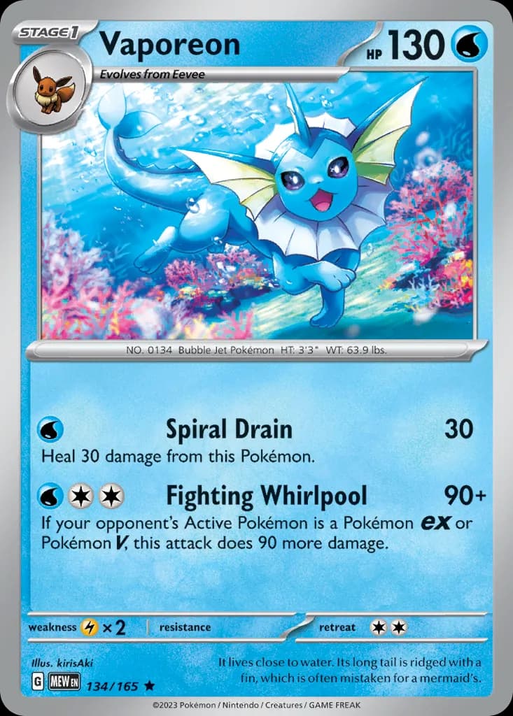 Vaporeon card front, Scarlet & Violet-151 134/165