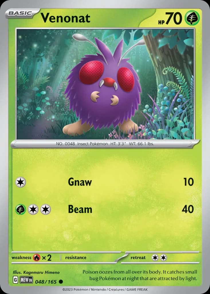 Scarlet & Violet-151 Venonat card front, 48/165