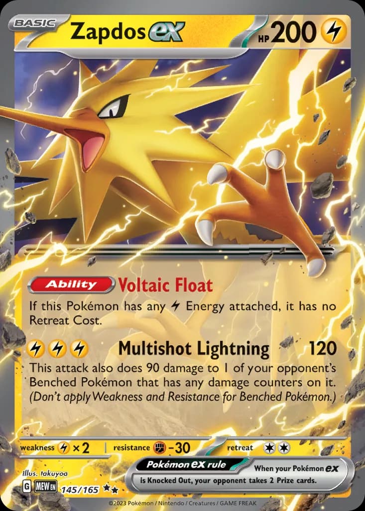 Scarlet & Violet-151 Zapdos ex card front, 145/165