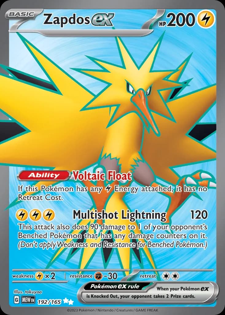 Scarlet & Violet-151 Zapdos ex card front, 192/165