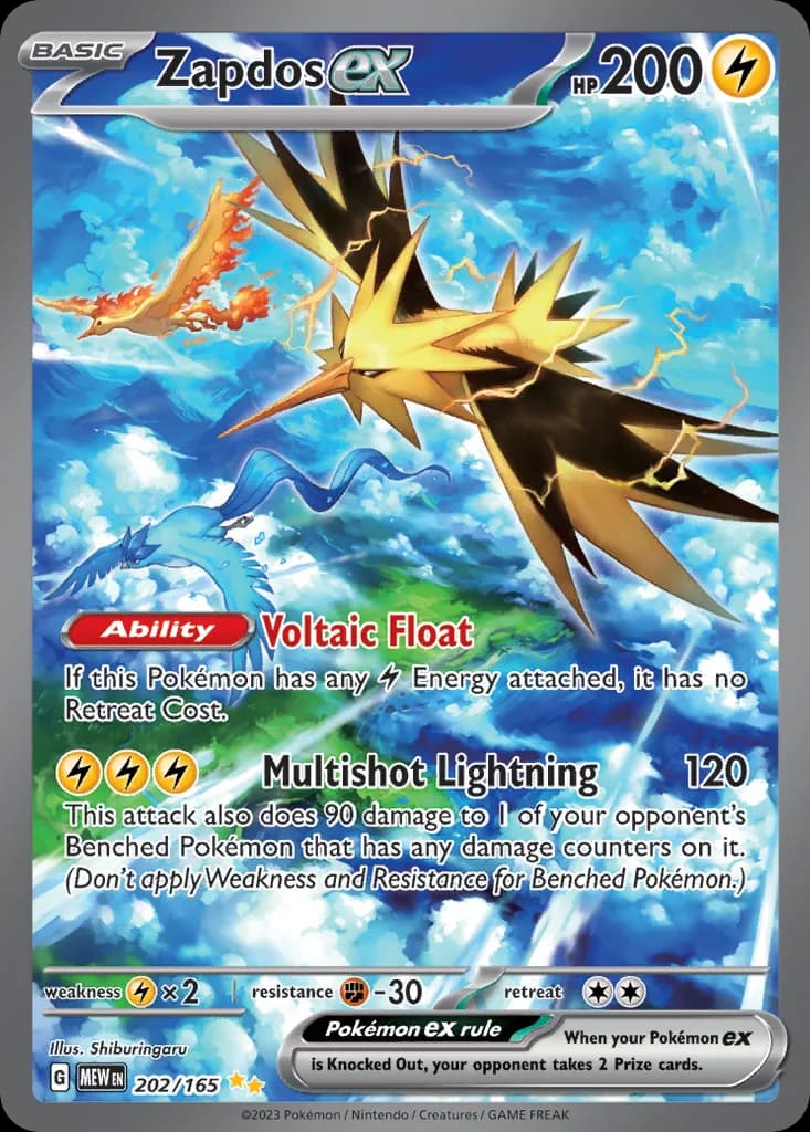 Scarlet & Violet-151 Zapdos ex card front, 202/165