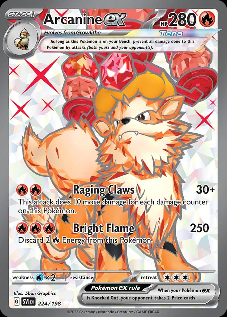 Arcanine ex card front, Scarlet & Violet 224/198