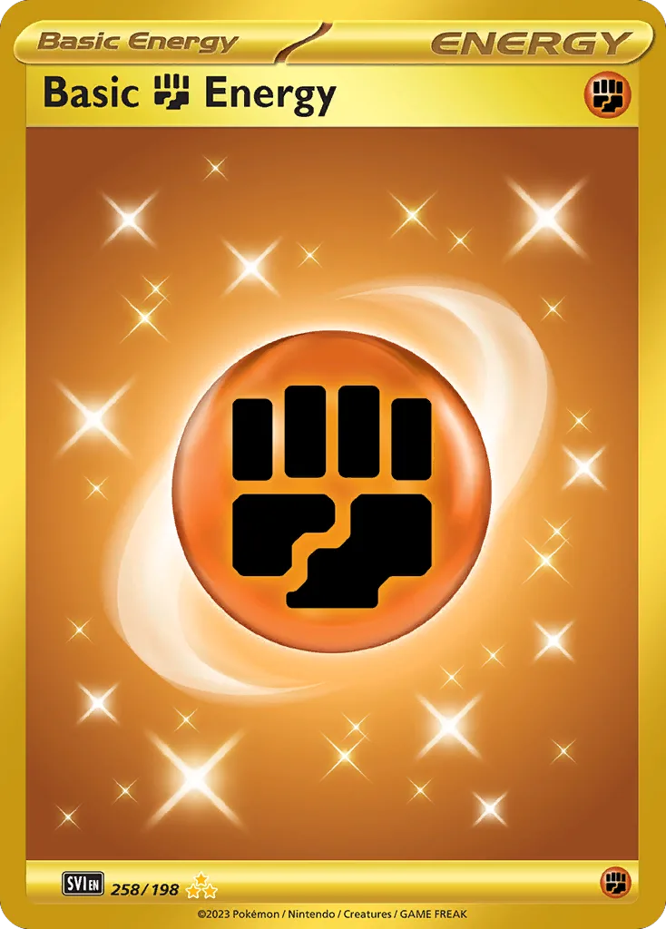 Scarlet & Violet Basic Fighting Energy card front, 258/198