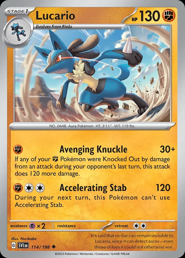 Lucario card front, Scarlet & Violet 114/198