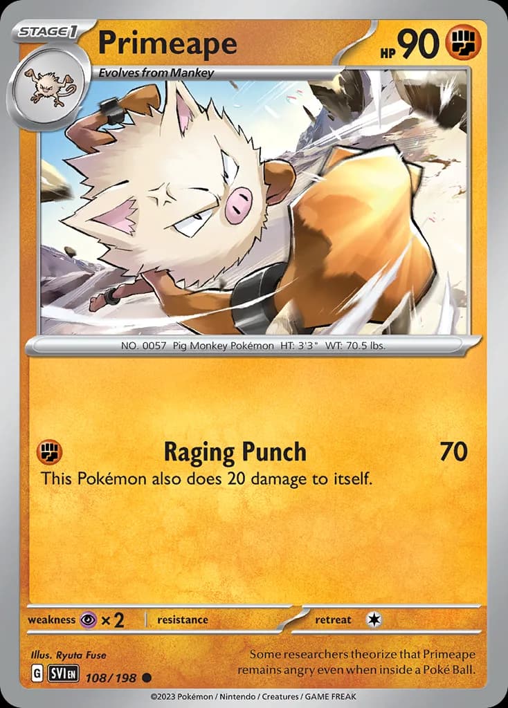 Scarlet & Violet Primeape card front, 108/198