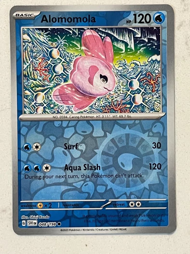 Alomomola reverse holo card front, Scarlet & Violet 48/198