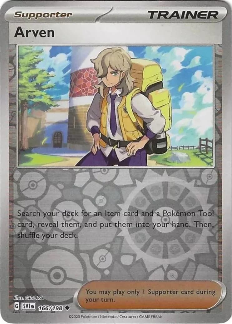 Arven reverse holo card front, Scarlet & Violet 166/198