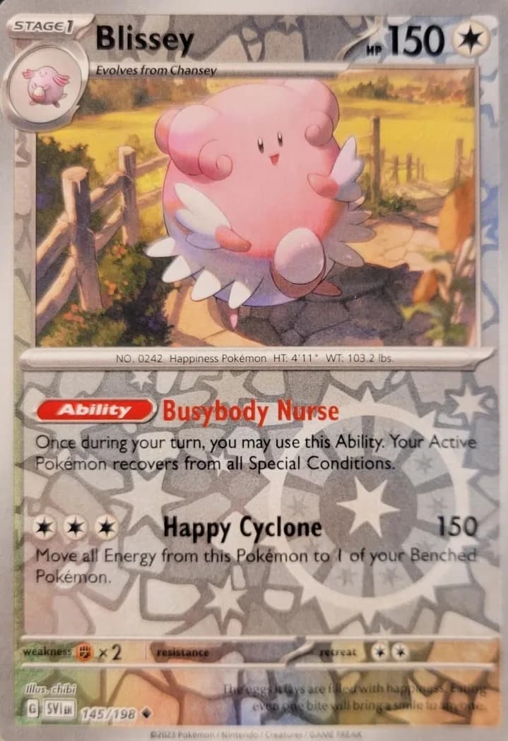 Blissey reverse holo card front, Scarlet & Violet 145/198