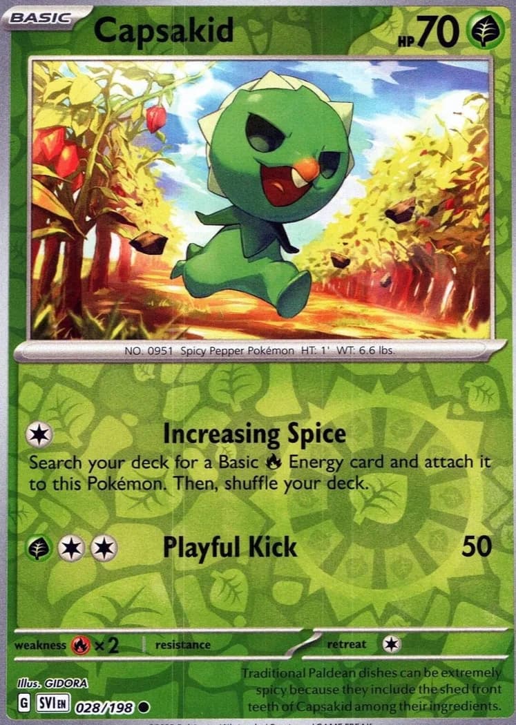 Capsakid reverse holo card front, Scarlet & Violet 28/198