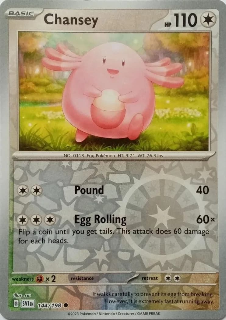 Chansey reverse holo card front, Scarlet & Violet 144/198