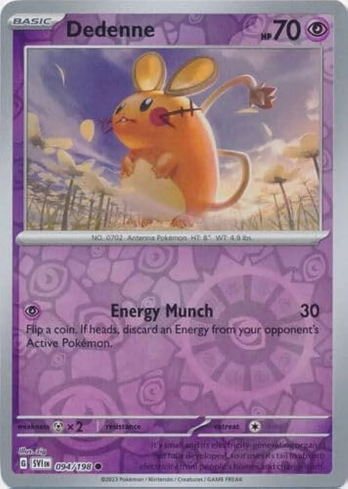 Dedenne reverse holo card front, Scarlet & Violet 94/198