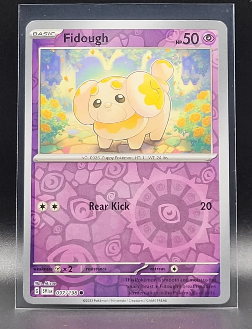 Fidough reverse holo card front, Scarlet & Violet 97/198