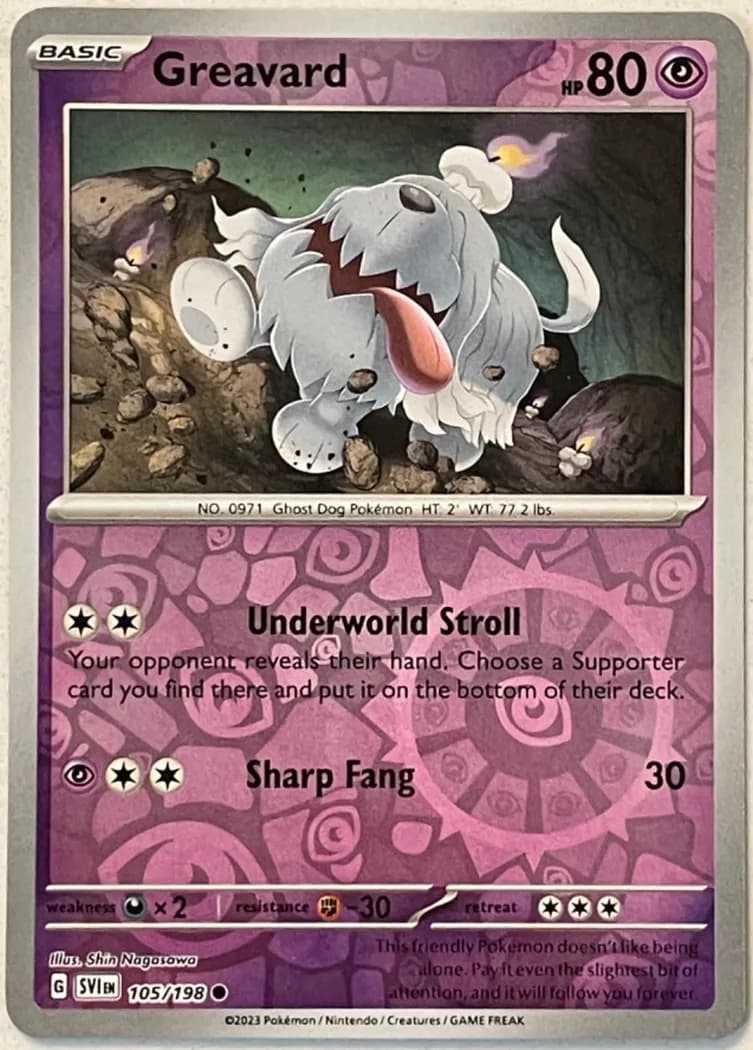 Greavard reverse holo card front, Scarlet & Violet 105/198