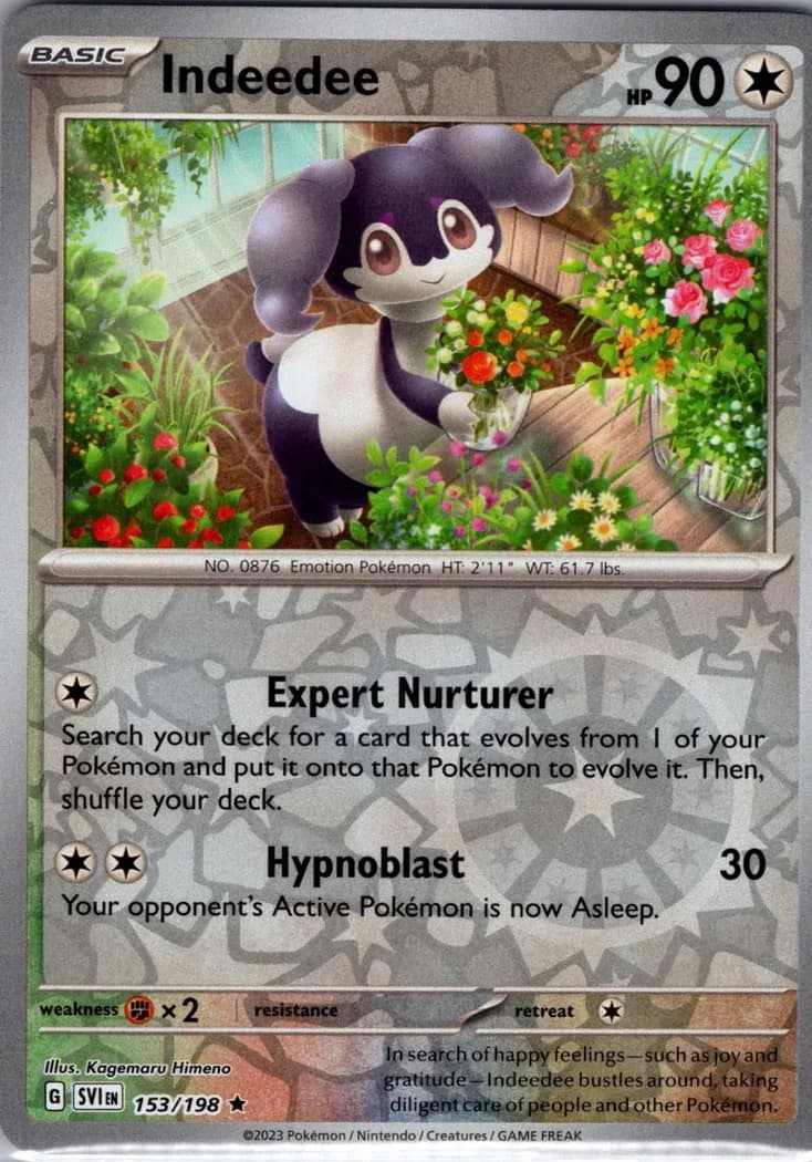 Indeedee reverse holo card front, Scarlet & Violet 153/198