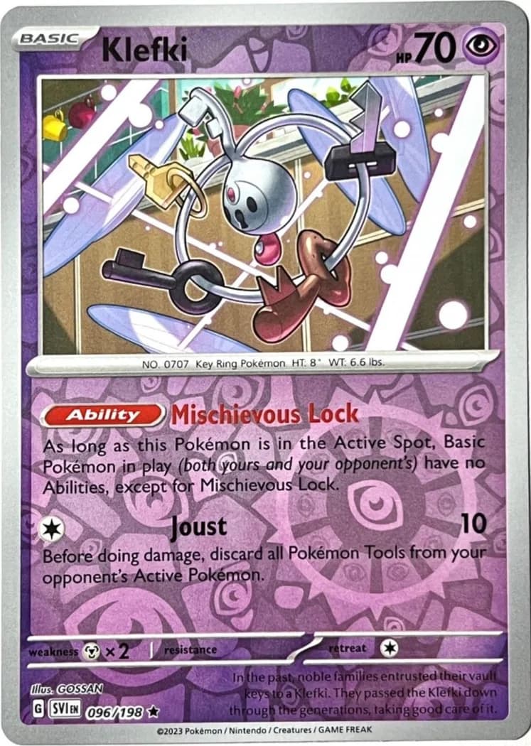 Klefki reverse holo card front, Scarlet & Violet 96/198