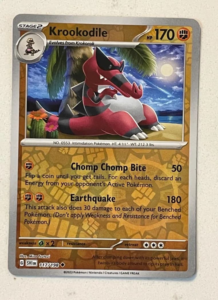 Krookodile reverse holo card front, Scarlet & Violet 117/198