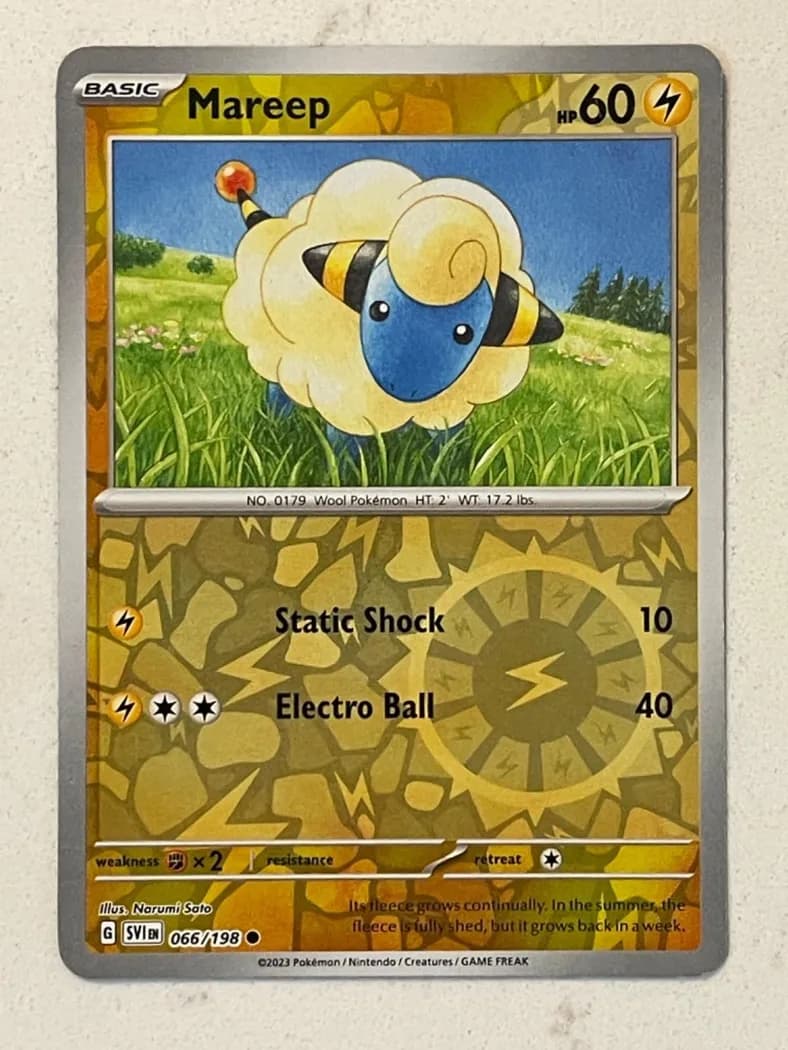 Mareep reverse holo card front, Scarlet & Violet 66/198