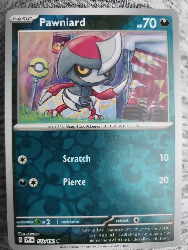 Pawniard reverse holo card front, Scarlet & Violet 132/198