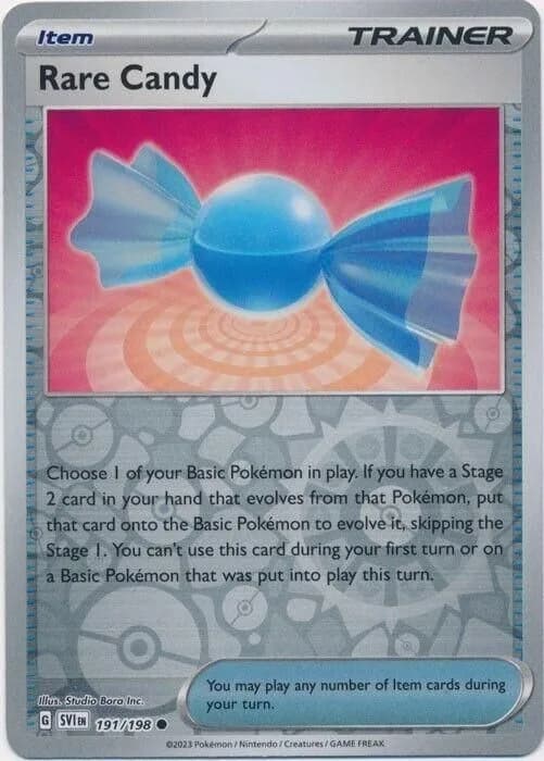 Rare Candy reverse holo card front, Scarlet & Violet 191/198