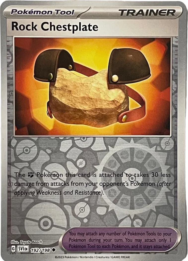 Rock Chestplate reverse holo card front, Scarlet & Violet 192/198