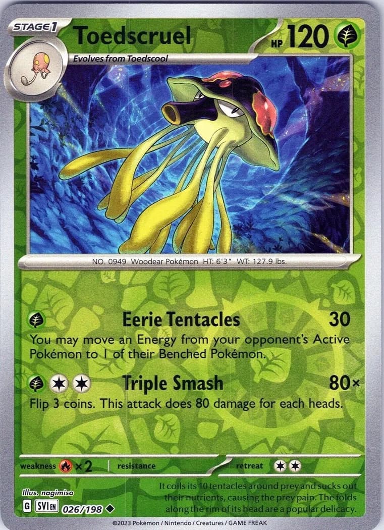 Toedscruel reverse holo card front, Scarlet & Violet 26/198