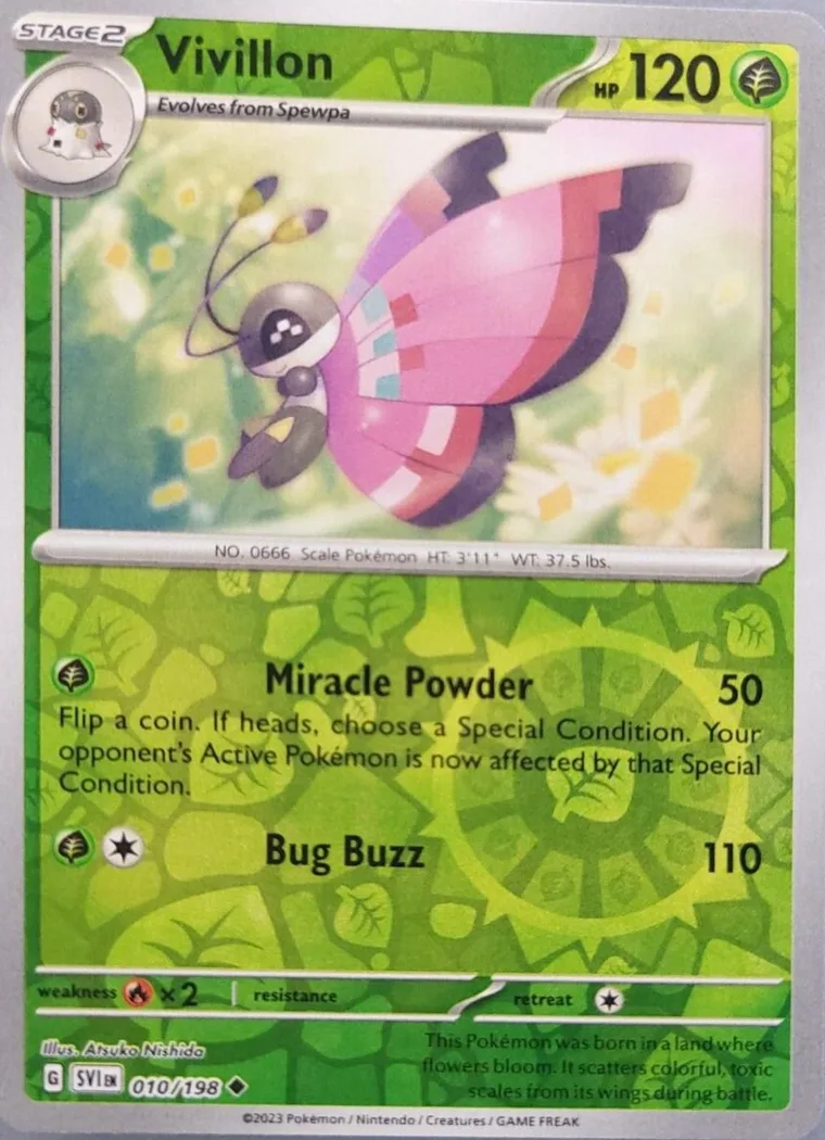 Vivillon reverse holo card front, Scarlet & Violet 10/198