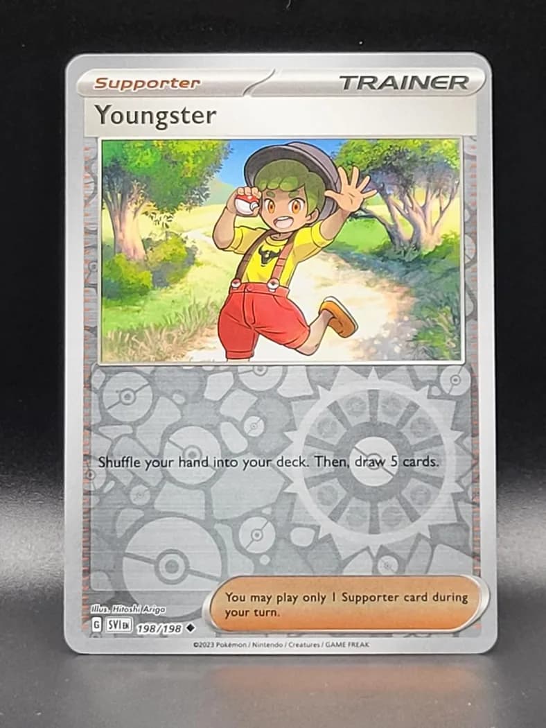 Youngster reverse holo card front, Scarlet & Violet 198/198