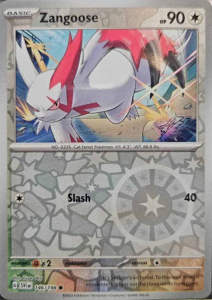 Zangoose reverse holo card front, Scarlet & Violet 146/198