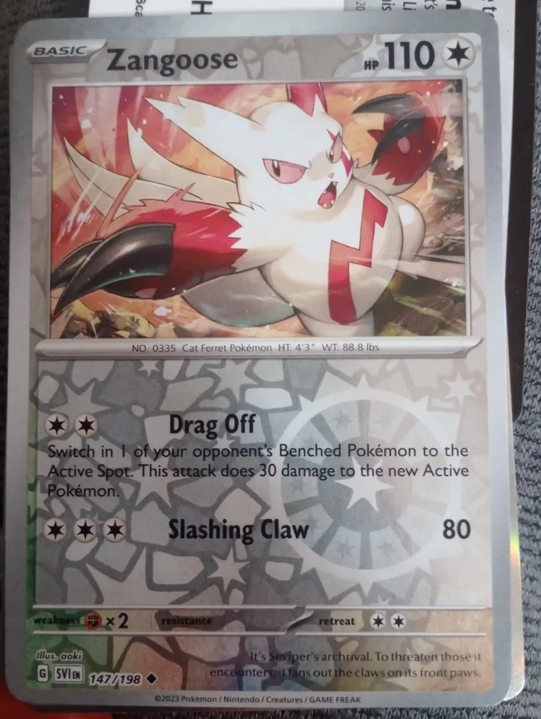 Zangoose reverse holo card front, Scarlet & Violet 147/198