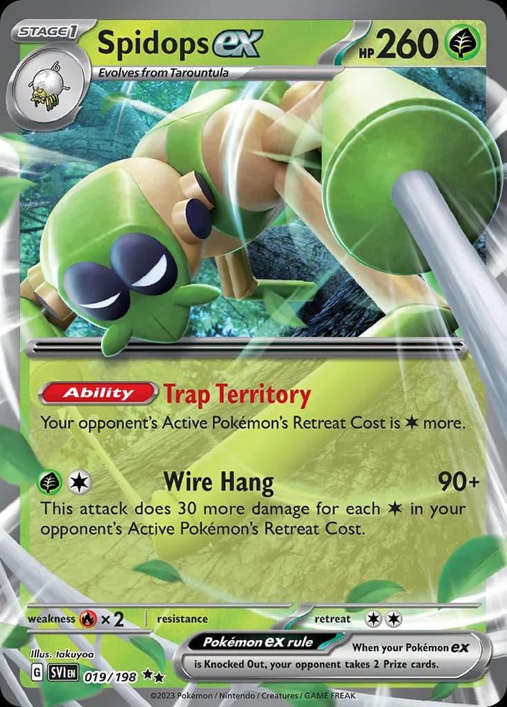 Scarlet & Violet Spidops ex card front, 19/198