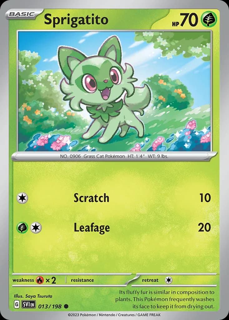 Scarlet & Violet Sprigatito card front, 13/198