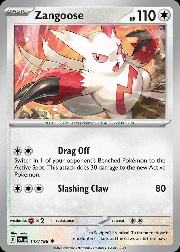 Scarlet & Violet Zangoose card front, 147/198