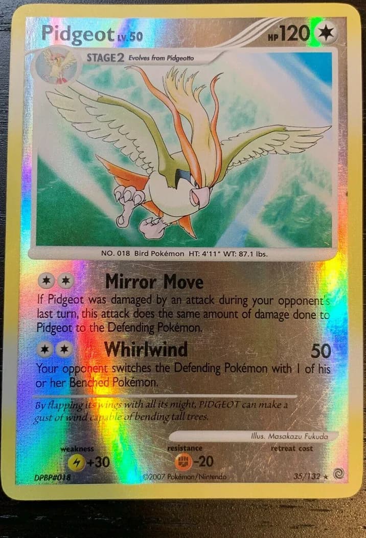 Pidgeot reverse holo card front, Secret Wonders 35/132