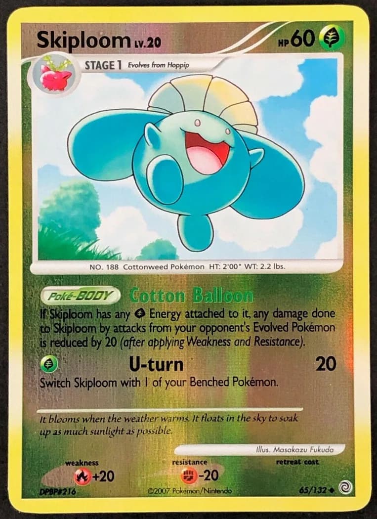 Skiploom reverse holo card front, Secret Wonders 65/132