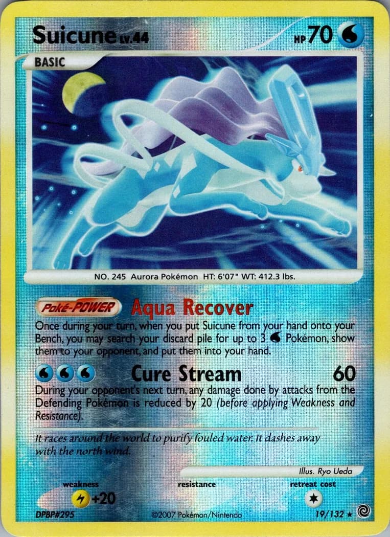 Suicune reverse holo card front, Secret Wonders 19/132