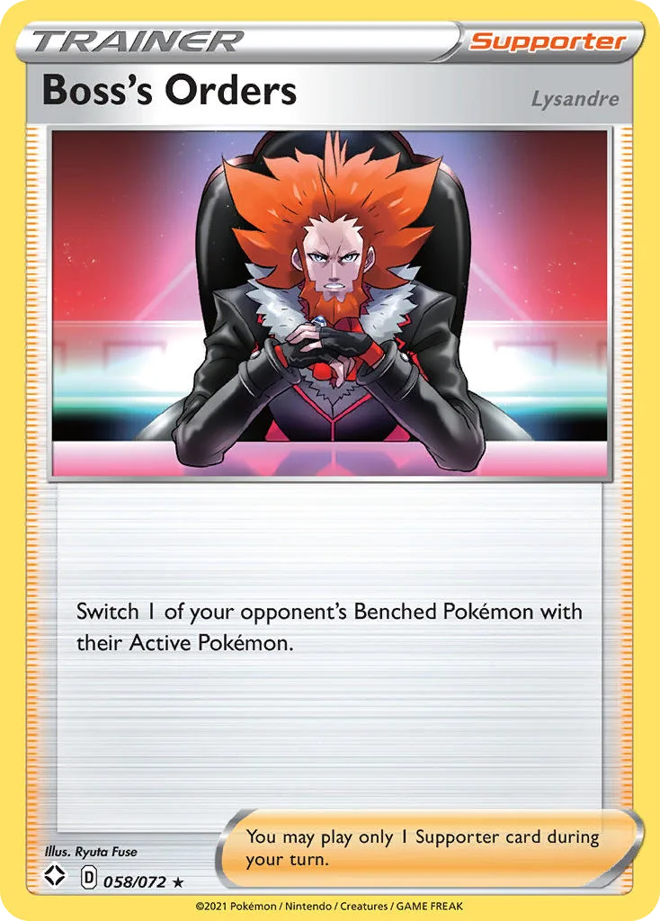 Shining Fates Boss's Orders card front, 58/72