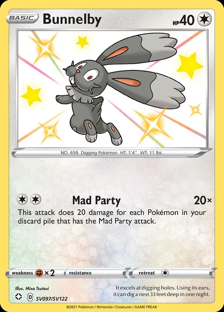 Shining Fates Bunnelby card front, SV097/SV122