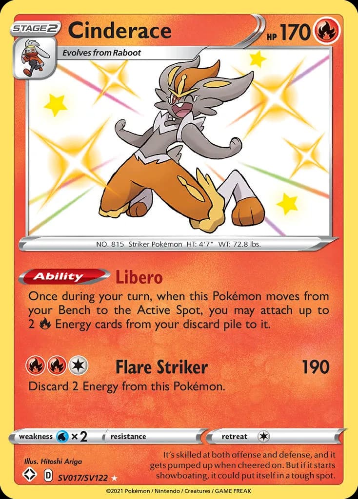 Shining Fates Cinderace card front, SV017/SV122