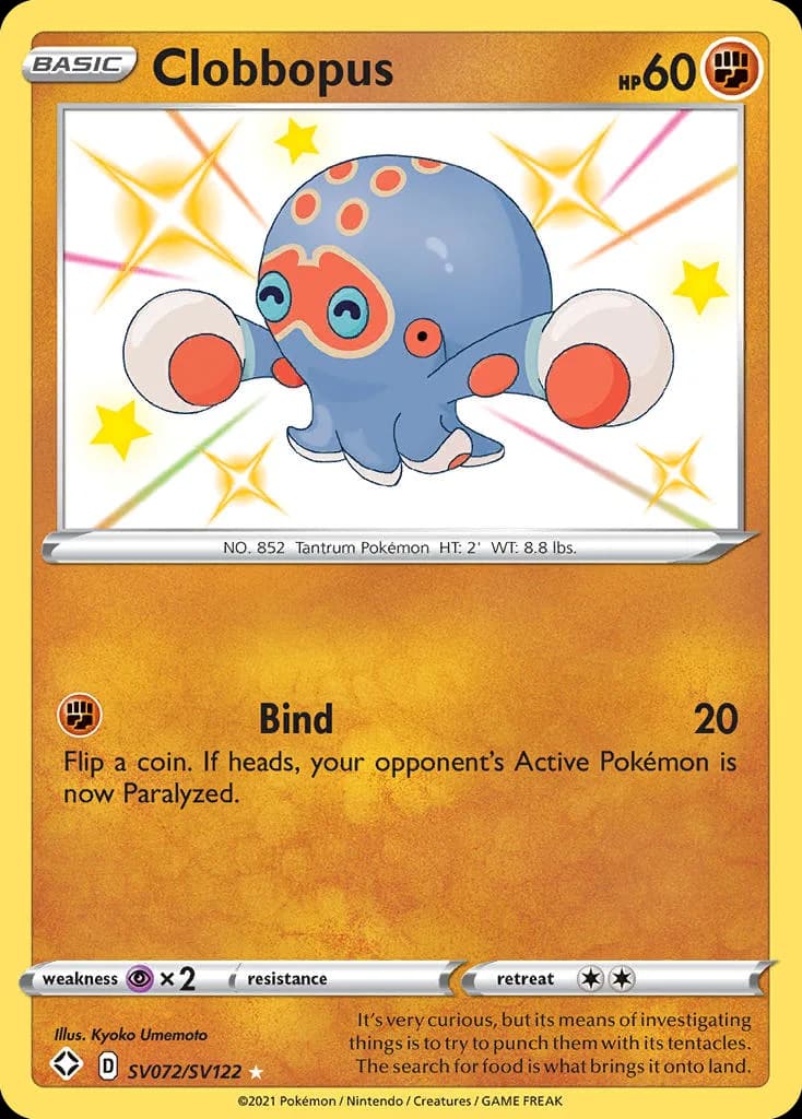 Shining Fates Clobbopus card front, SV072/SV122