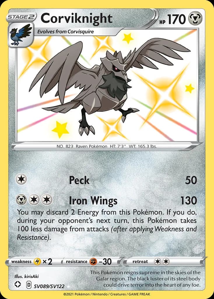 Corviknight card front, Shining Fates SV089/SV122