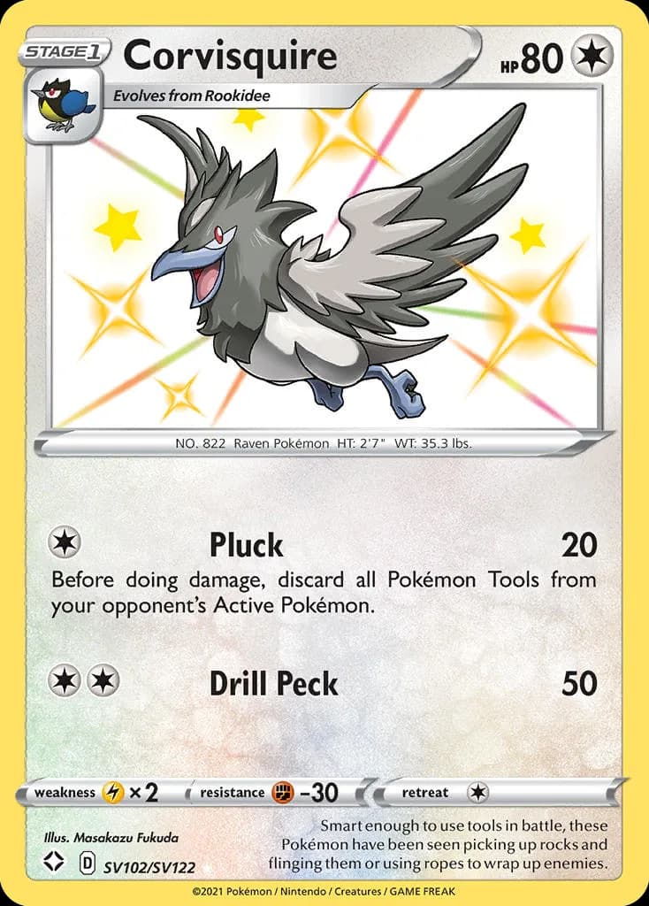Shining Fates Corvisquire card front, SV102/SV122
